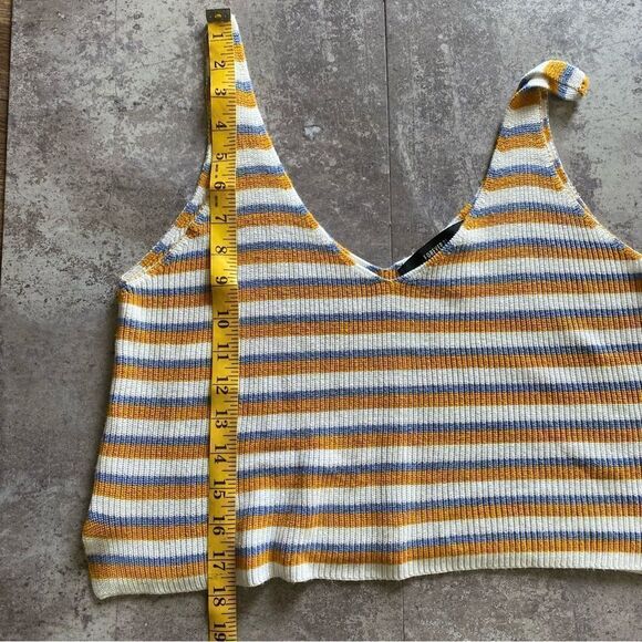 Forever 21 Crop Top Ribbed Stripe V Neck Mustard Periwinkle - Picture 7 of 10